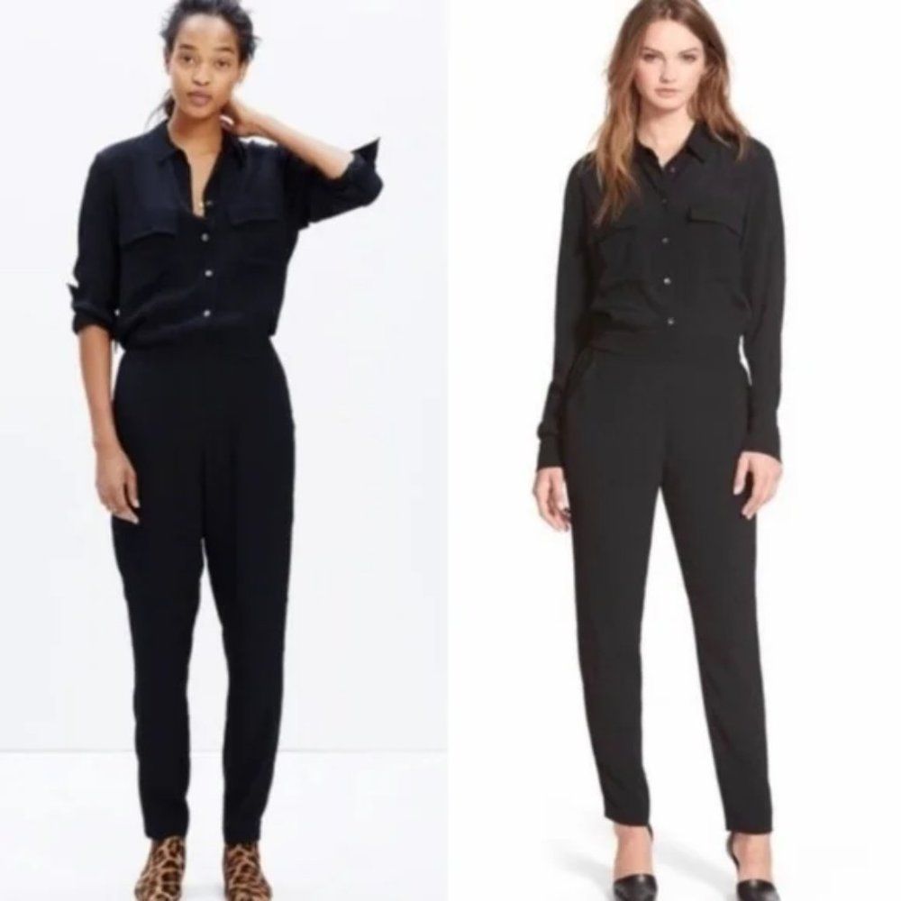 Madewell Black Long Sleeve Button Crepe One Piece Jumpsuit Sz S